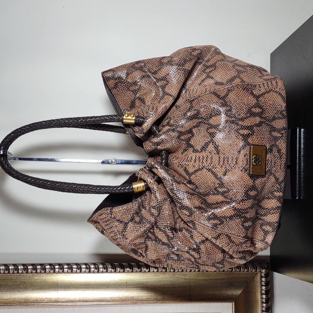 Sharif Snake Embossed Suede/Leather Gathered Tote… - image 1